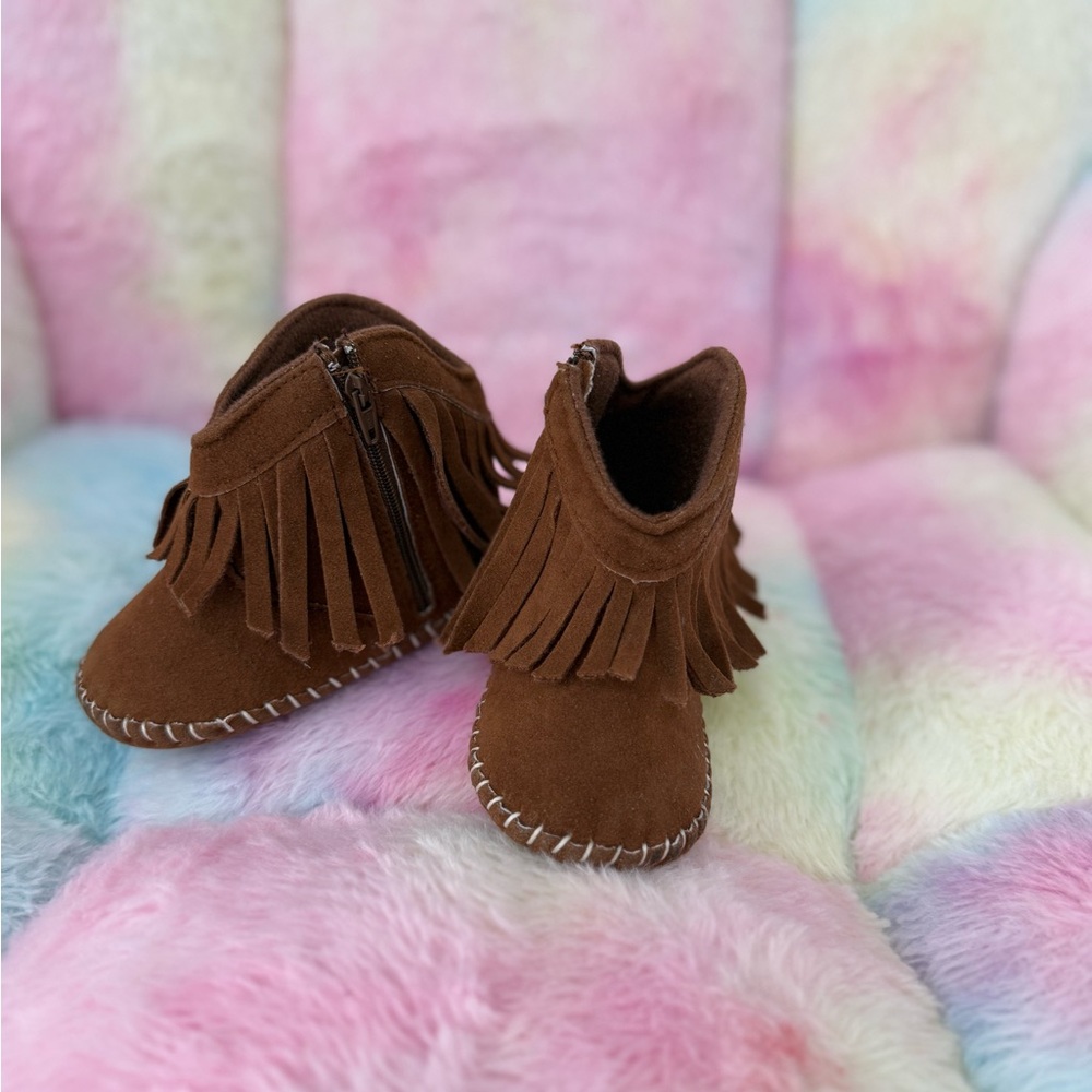 Brown Fringe Kids Boots